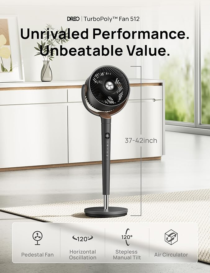The fan standing in a modern living room setting